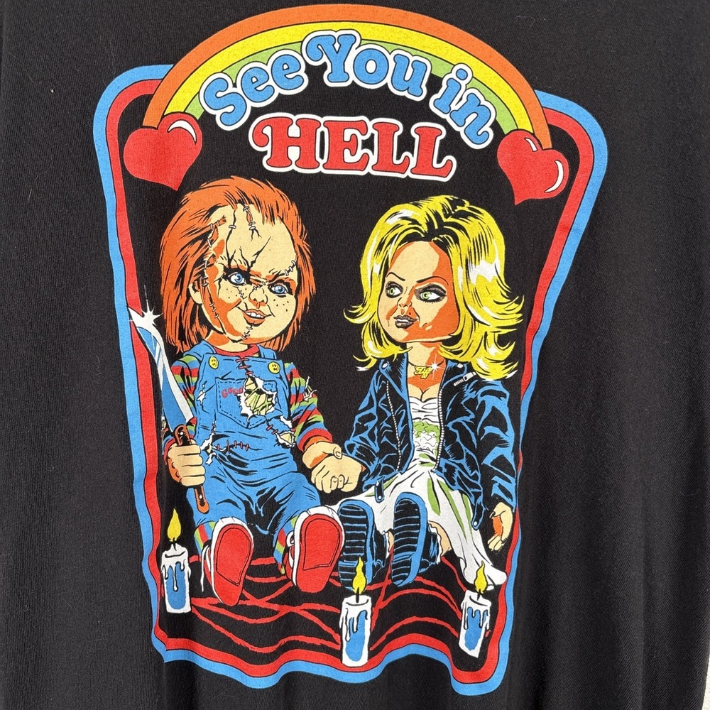 Chucky Black Graphic TShirt See You In Hell Childs Play Horror